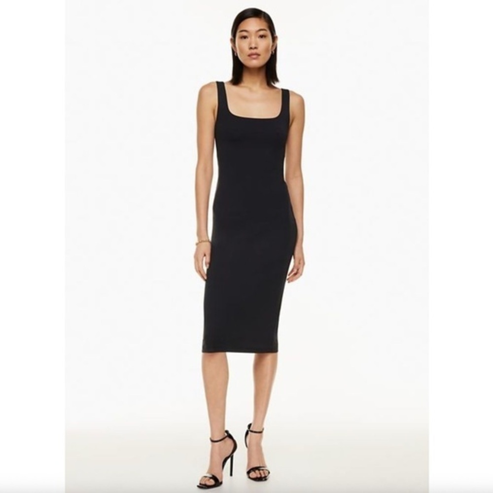 Aritzia Babaton Contour Black Midi Dress Square Neck Sleeveless Size XS